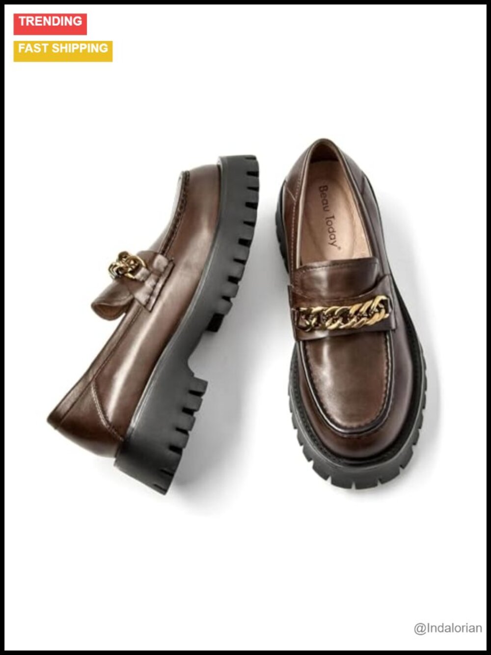 Chunky Loafers Platform Metal Chain Slip-On Round Toe Work Office Shoes